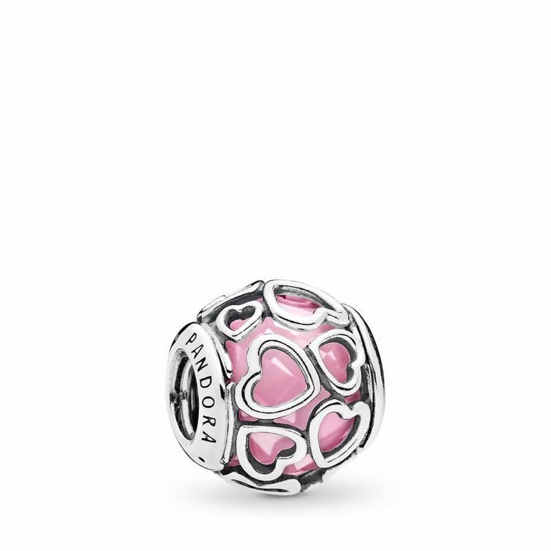 Pandora Encased In Love Charm Ireland - Sterling Silver/Pink/Cubic Zirconia - 453860BQC